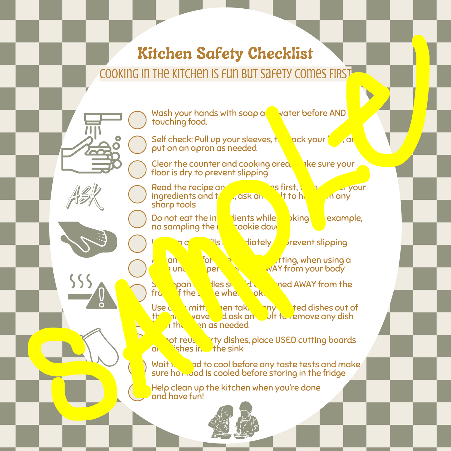 Kids Kitchen Safety Checklist Poster